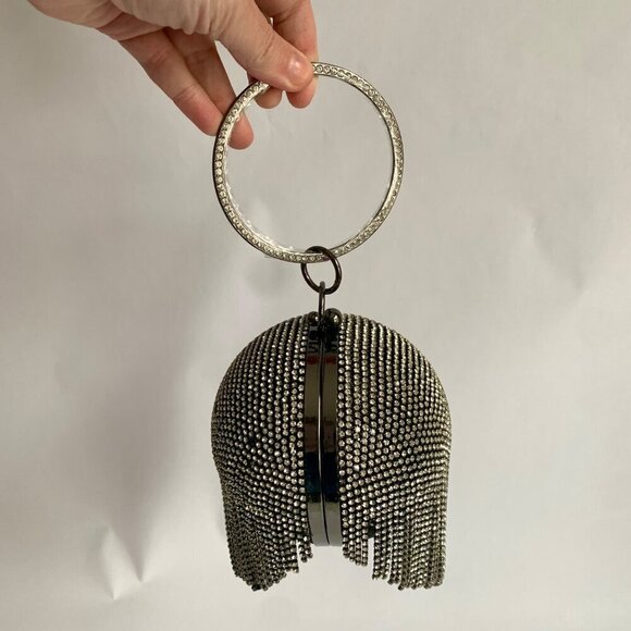 Badgley Mischka Handbags - Badgley Mischka Rhinestone Ball Clutch Bag - Black